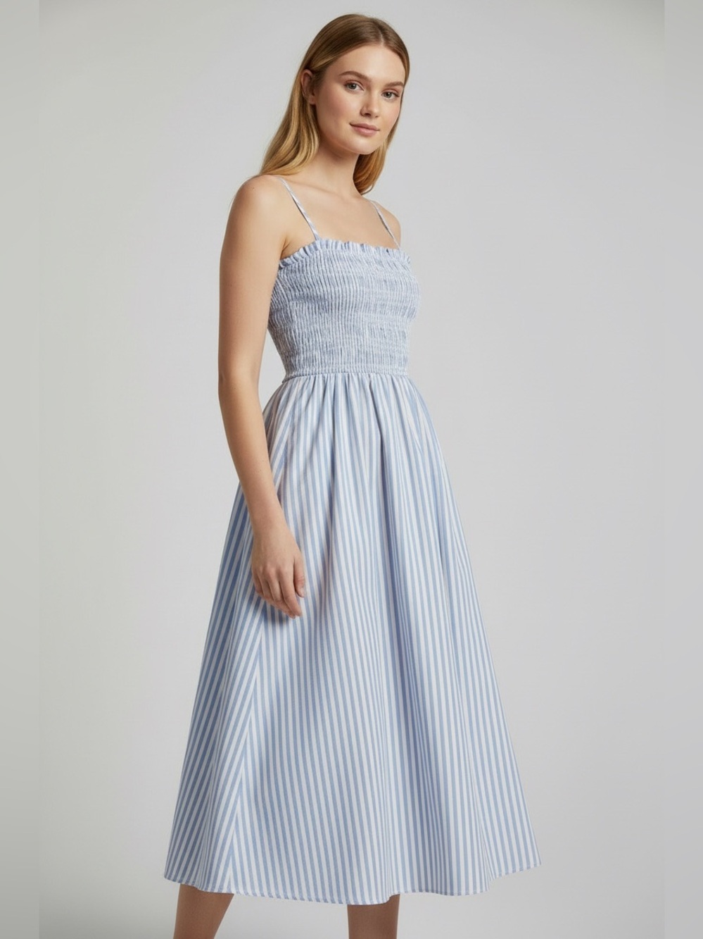 Cider | NWT Blue & White Striped Cotton Smocked Sun Dress L